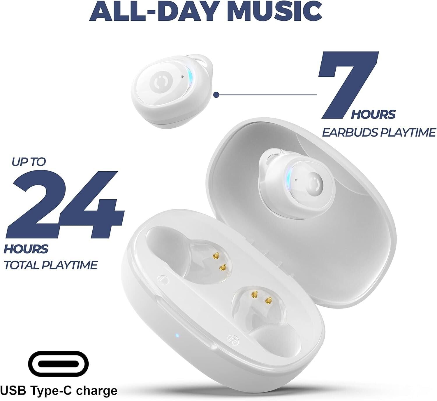 Neo Mini wireless earbuds with 7 hours playtime and charging case for total 24 hours battery life