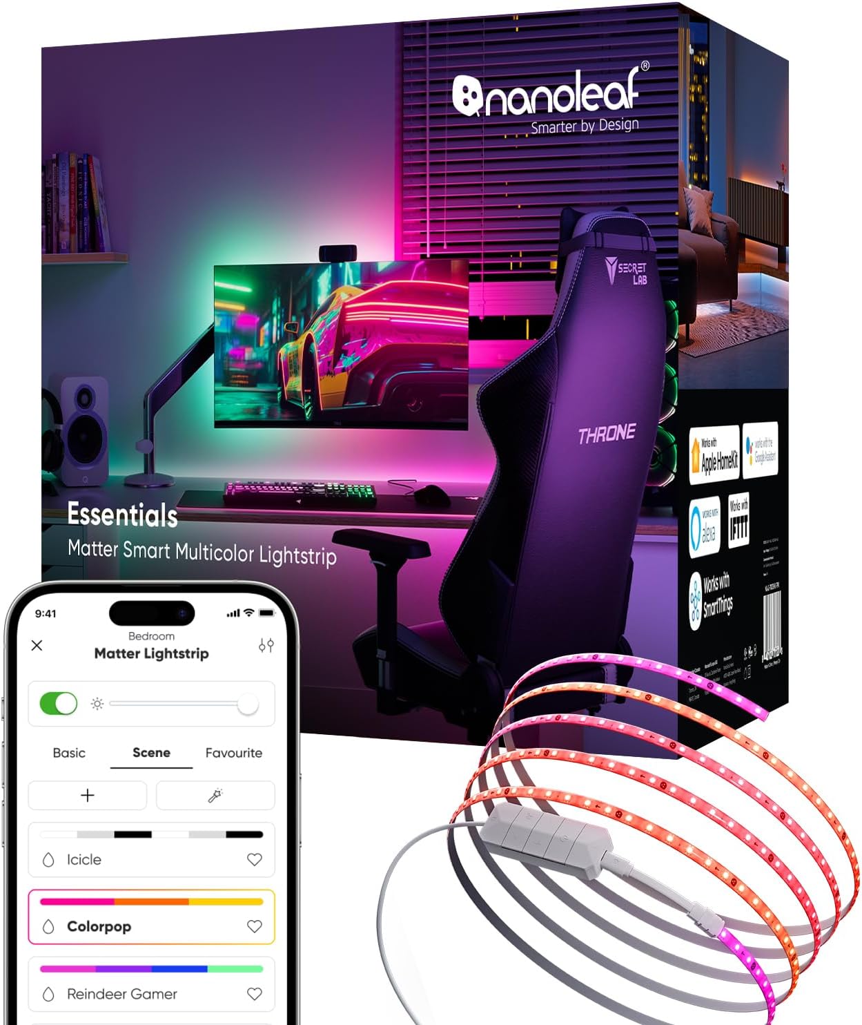 Nanoleaf Matter LED light strip with multicolour options for smart home lighting enhancement