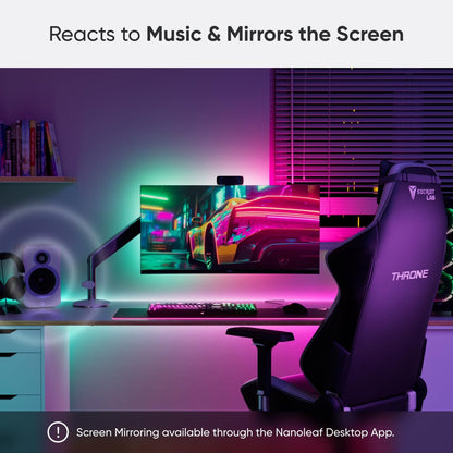 Nanoleaf Matter LED light strip illuminating a gaming setup with vibrant colours reflecting on the screen