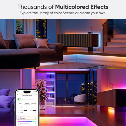 Nanoleaf Matter LED light strip showcasing vibrant multicoloured effects in a modern living space