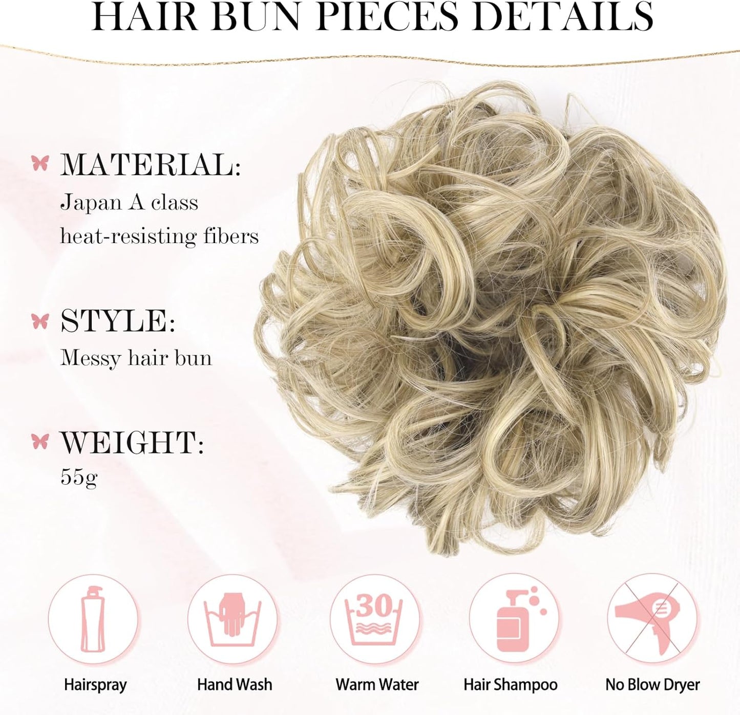 Messy bun hair piece for women made from heat-resistant Japan A class fibres, ideal for stylish hair looks