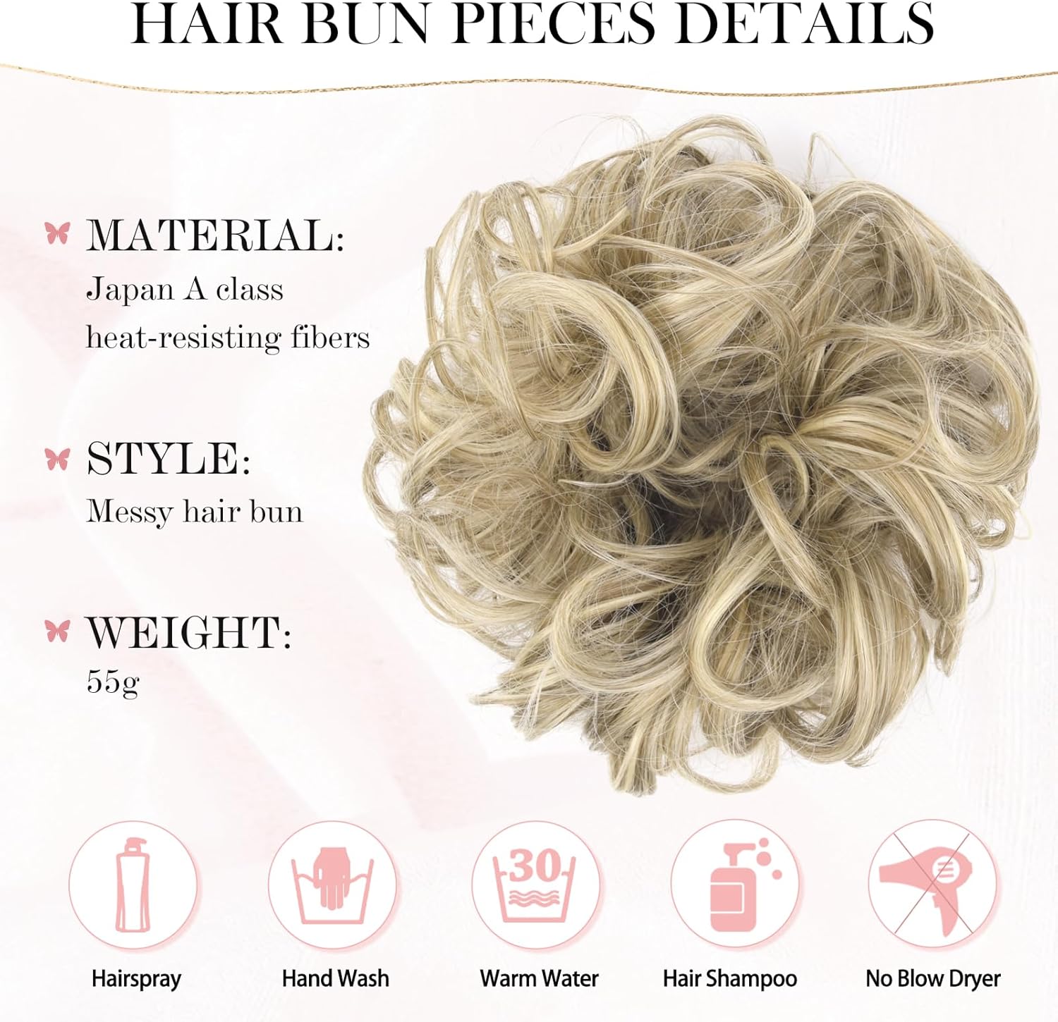 Messy bun hair piece for women made from heat-resistant Japan A class fibres, ideal for stylish hair looks