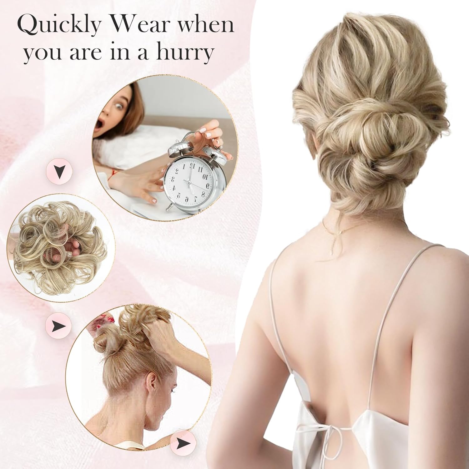 Vlasy messy bun hair piece for women, easy to wear for quick, elegant hairstyles