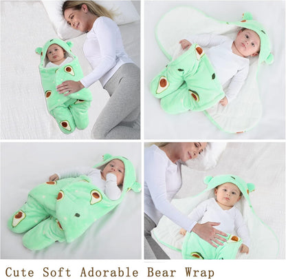 Green newborn baby blanket shaped as a cute bear wrap, perfect for keeping babies snug and warm