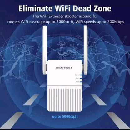 WiFi repeater 2.4GHz 300Mbps with dual antennas, expanding WiFi coverage to 5000 square feet