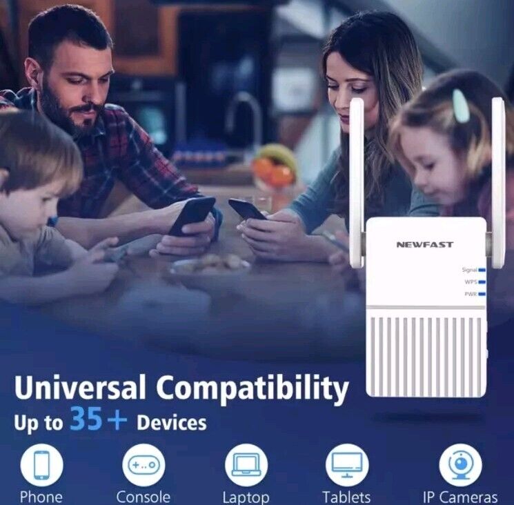 NEWFAST WiFi repeater 2.4GHz 300Mbps with universal compatibility for up to 35 devices