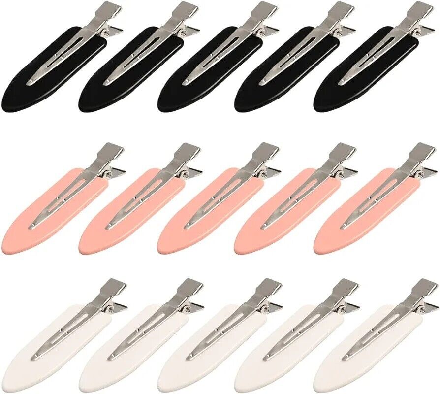 Set of no bend hair clips in black, pink, and white for secure styling without creasing