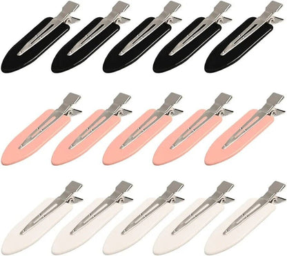 Set of no bend hair clips in black, pink, and white for secure styling without creasing