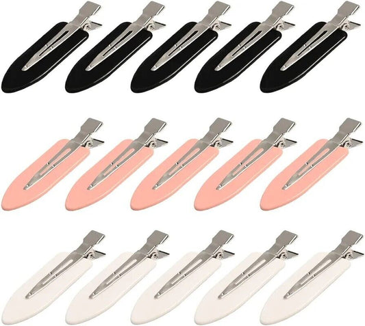 Set of no bend hair clips in black, pink, and white for secure styling without creasing