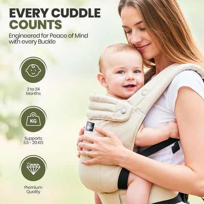 Nouize ergonomic baby carrier for newborns and toddlers, designed for comfort and support up to 20 kg.