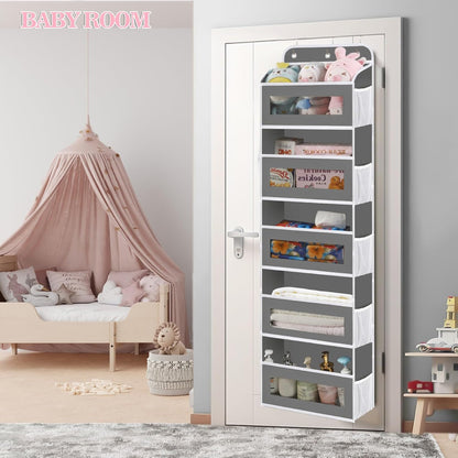 KYEVIS nursery over the door organiser, perfect for storing baby essentials and toys in a stylish way