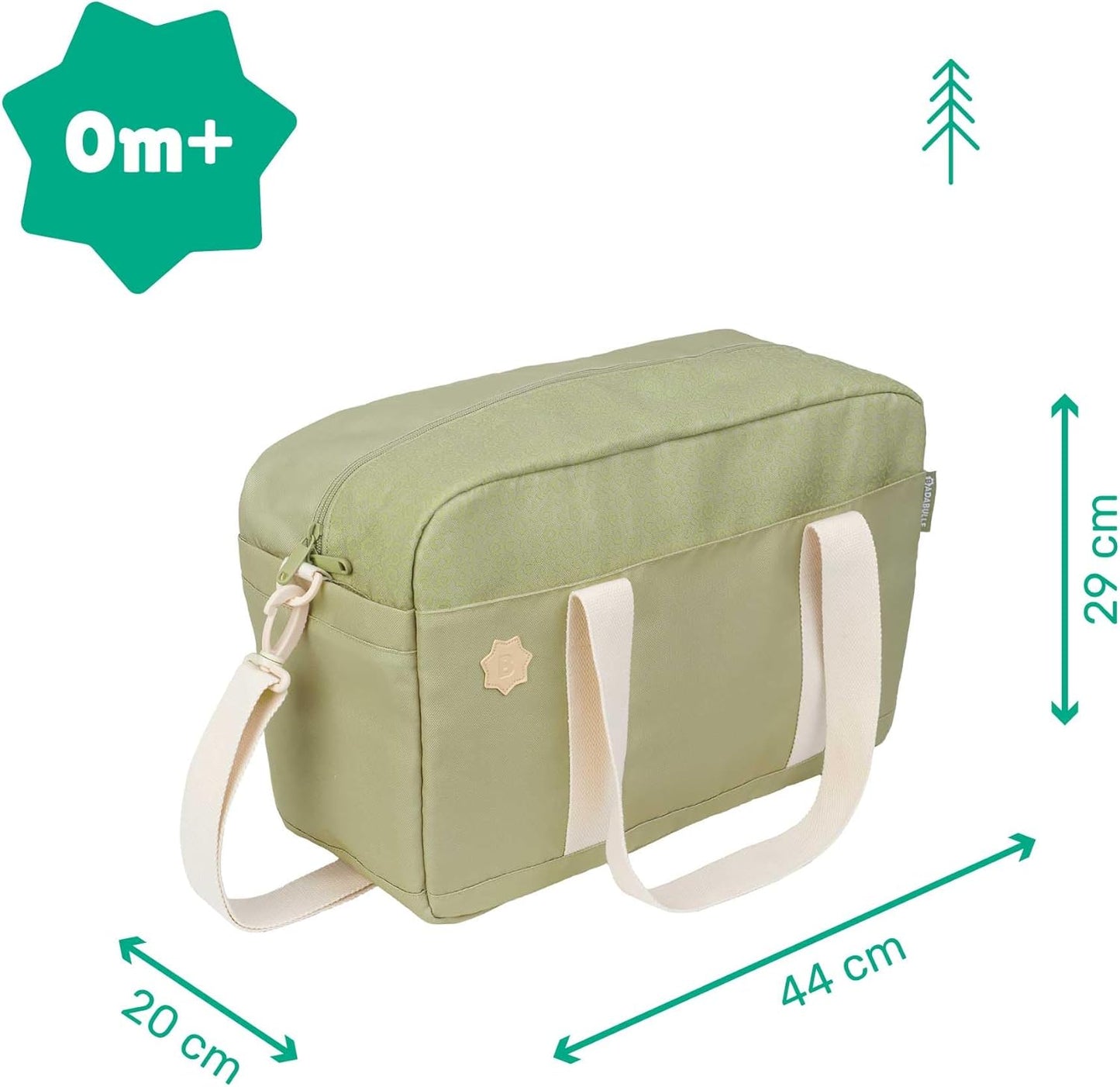 Olive baby changing bag by Badabulle with adjustable shoulder strap and spacious design for parents