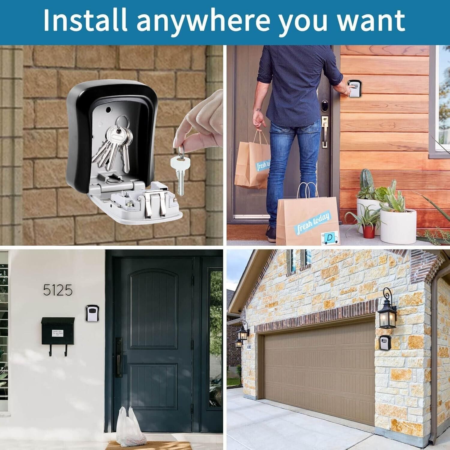 Durable outdoor key safe box for secure key storage, ideal for various installations