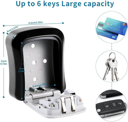 Outdoor key safe box with large capacity for up to 6 keys and secure design for outdoor use