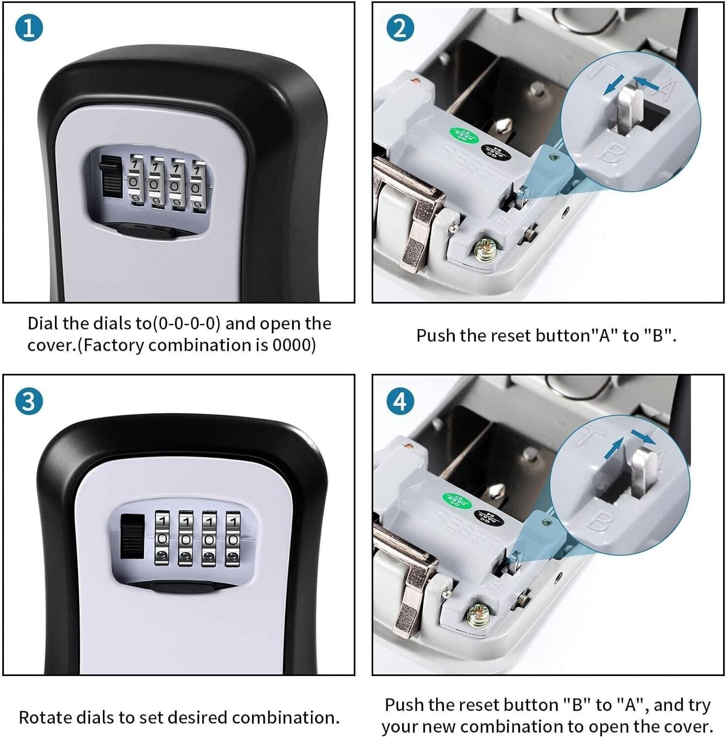 Step-by-step guide for setting the combination on the outdoor key safe box from The Trading Warehouse