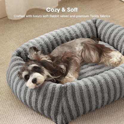 Small dog bed with waterproof cover in grey, featuring luxury soft fabrics for comfort and durability