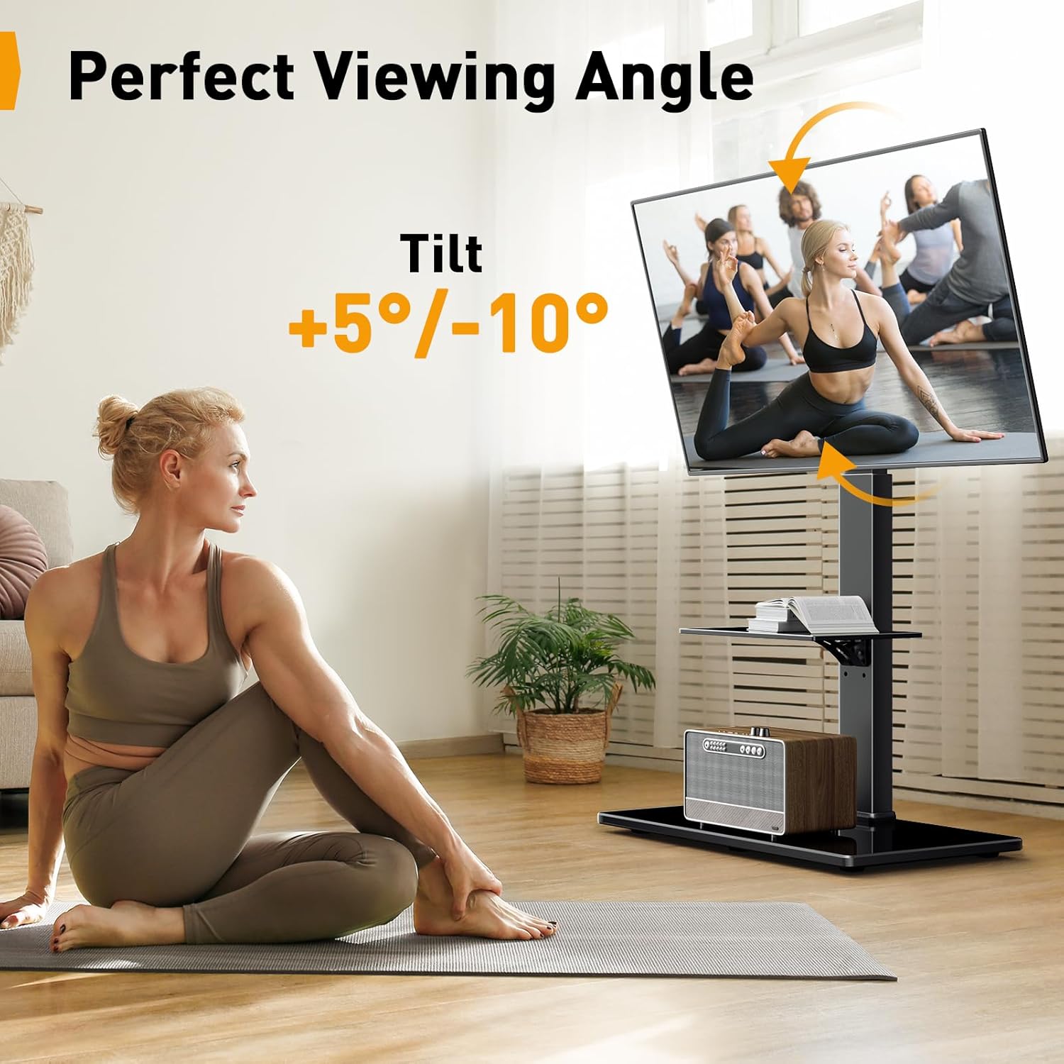 Perlegear floor stand for 30-70 inch TVs with adjustable tilt for optimal viewing angles