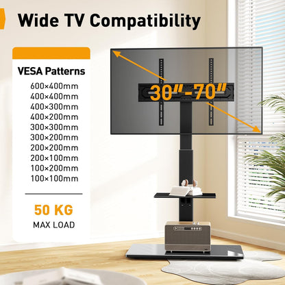Perlegear adjustable floor stand for 30-70 inch TVs with maximum load of 50 kg and wide VESA compatibility