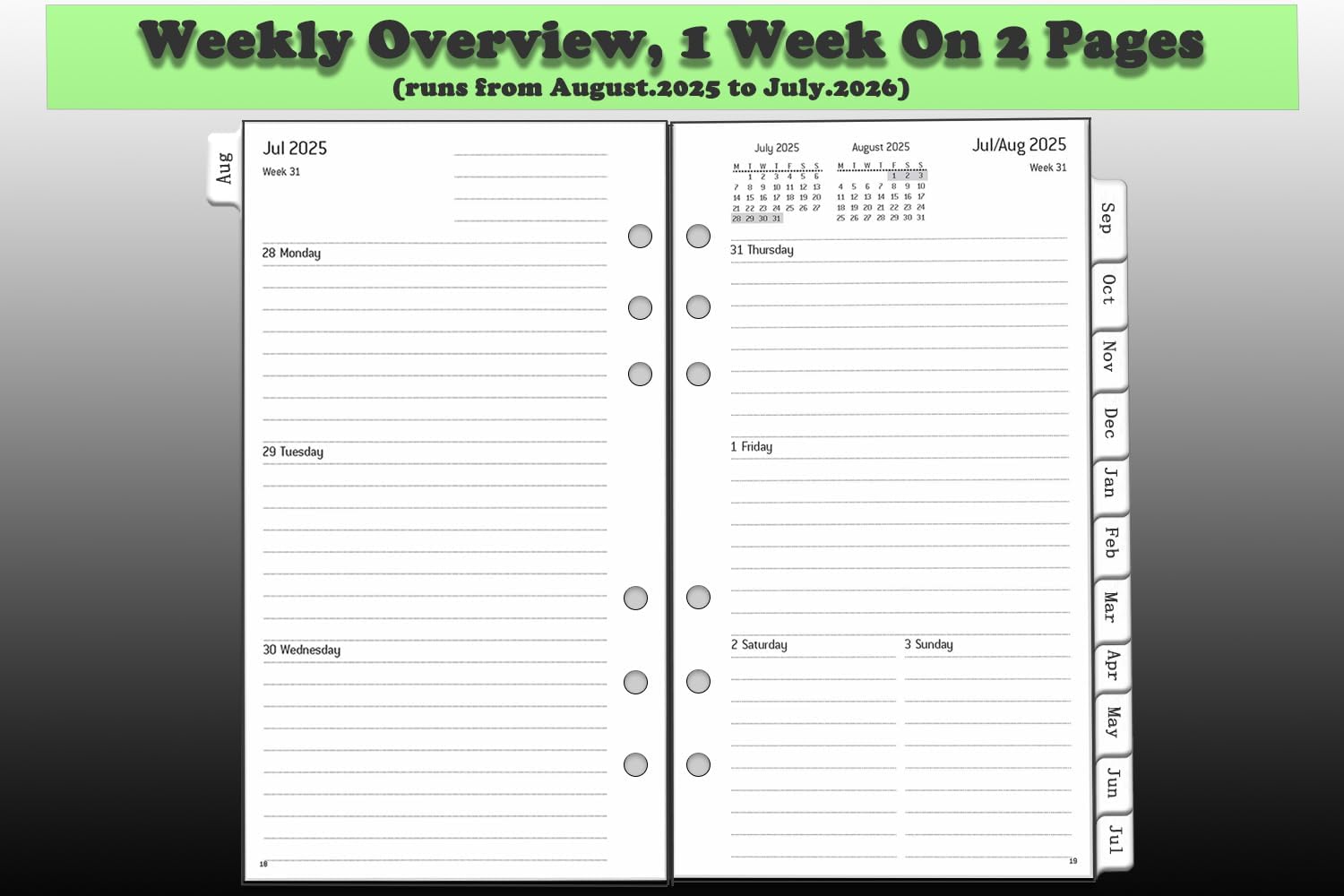 YHH personal diary refill 2025 2026 featuring a weekly overview layout for planning purposes