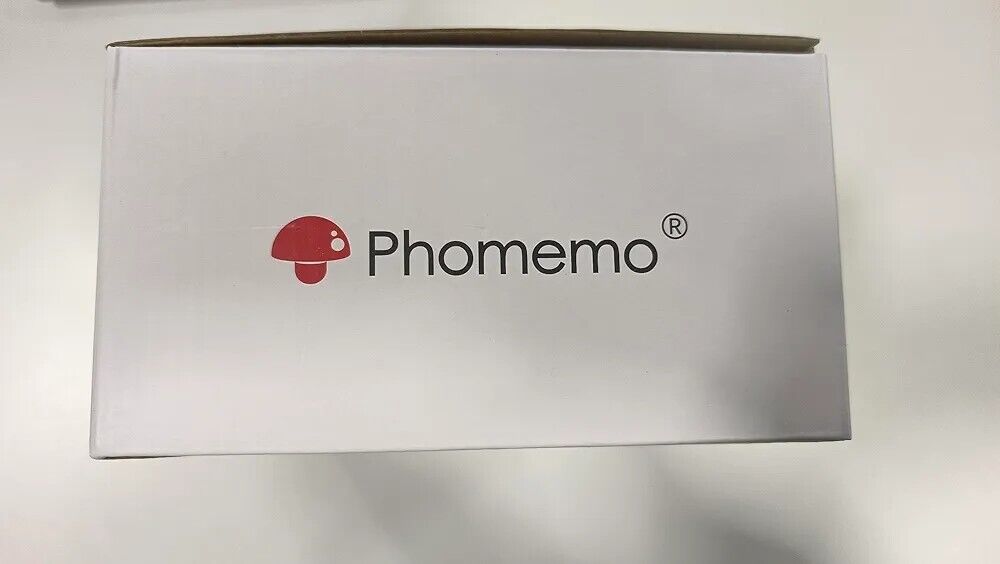 Phomemo M220 portable barcode printer packaging with the Phomemo logo on the box