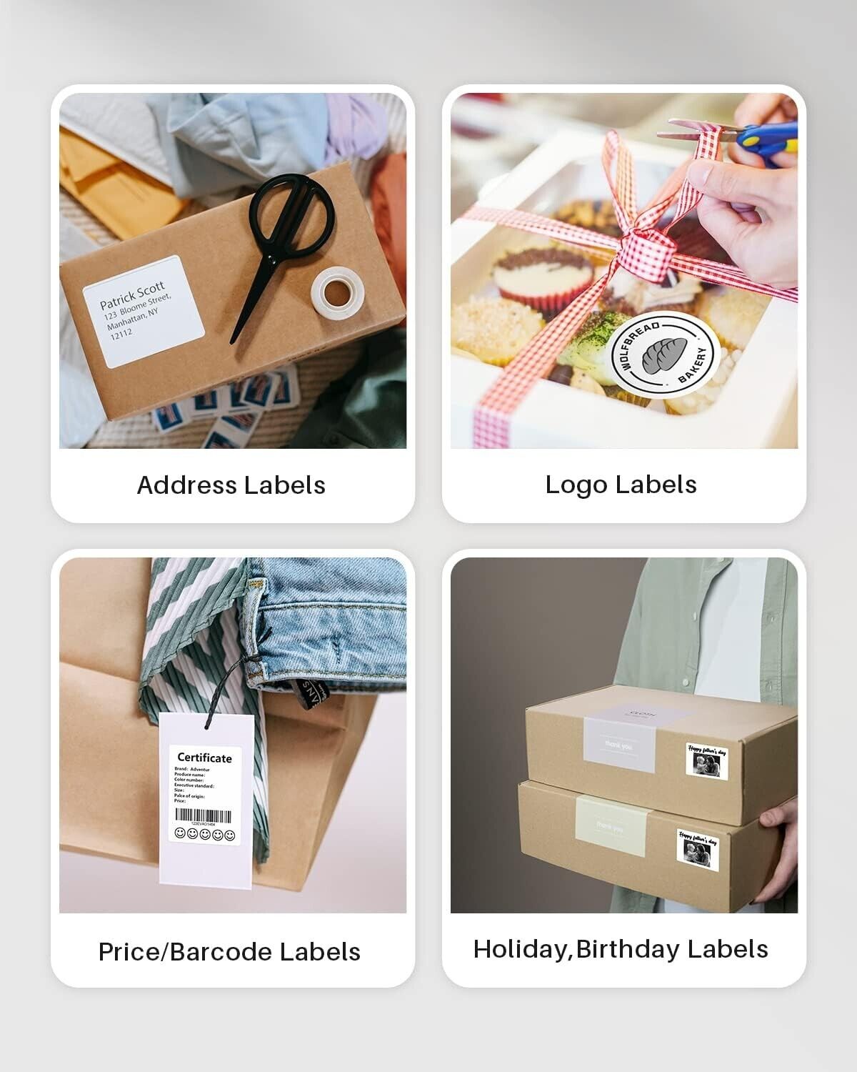 Versatile labelling options using Phomemo M220 portable barcode printer for various packaging needs