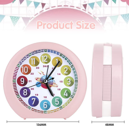 Pink alarm clock with colourful number display and easy-to-read face for kids and adults