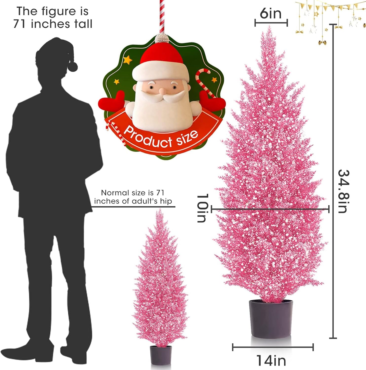 Oliya pink Christmas tree decoration displayed next to size reference for scale
