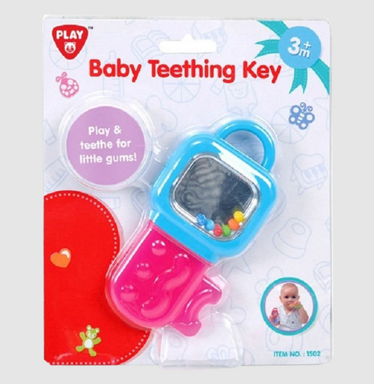 PlayGo baby teething toy in key shape with colourful beads and mirror for infants aged 3 months and up