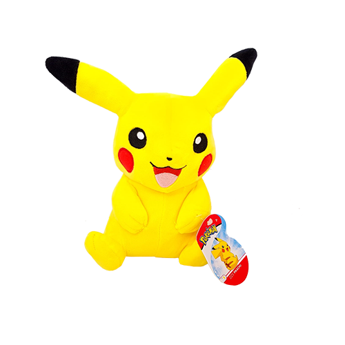 Wicked Cool Toys Pikachu plush toy in bright yellow with iconic ears and smiling face