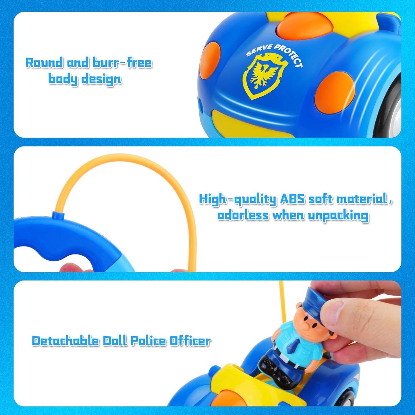 Zendstanding police remote control car for kids with round body design and detachable doll police officer