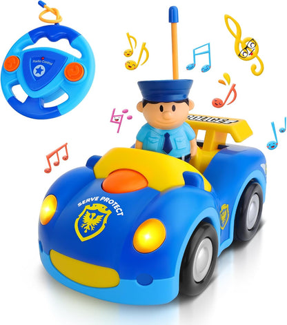 Zendstanding police remote control car for kids with music and fun design, featuring a police officer figure