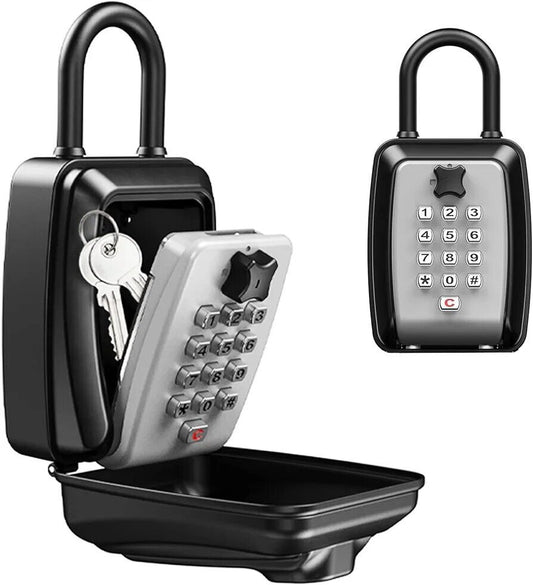 Portable key lock box with a combination keypad for secure key storage and easy access