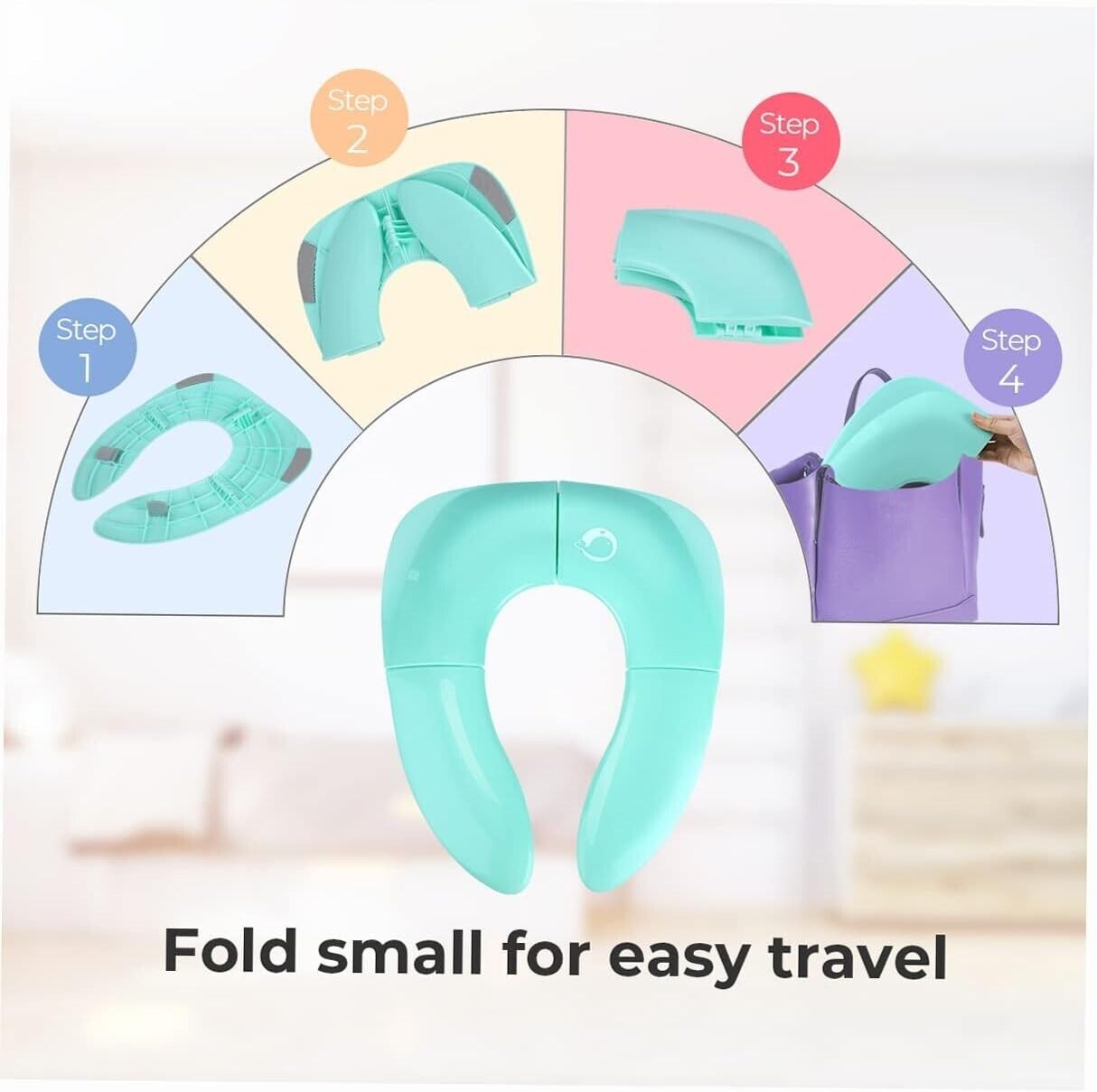 Portable potty training seat for toddlers, folds small for easy travel, ideal for parents on the go