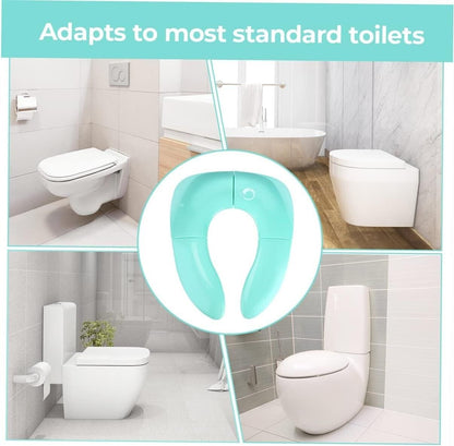Portable potty training seat for toddlers designed to fit most standard toilets in various bathroom settings
