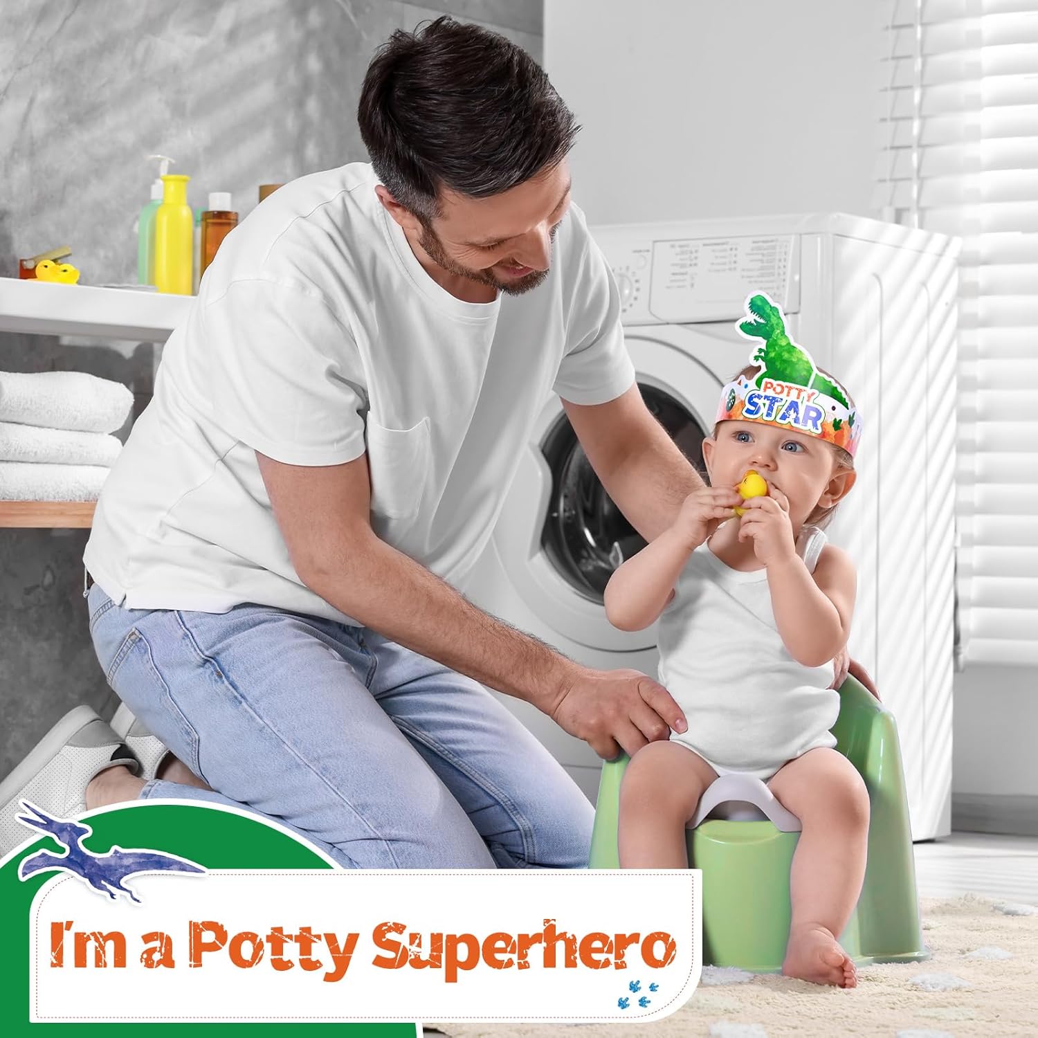WERNNSAI potty training chart for toddlers featuring a child wearing a fun superhero hat and using a potty
