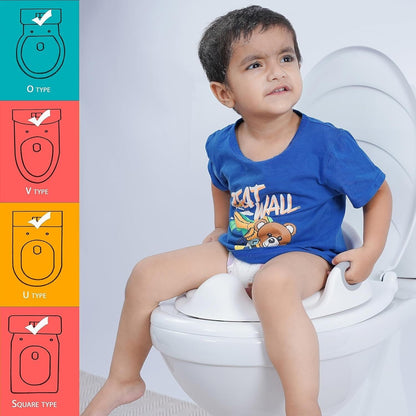 Ackley potty training seat with handles for toddlers, securely fitting on adult toilets