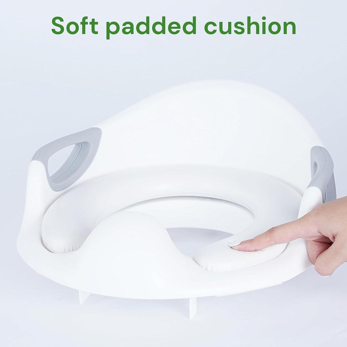 Ackley potty training seat with handles featuring a soft padded cushion for comfortable use