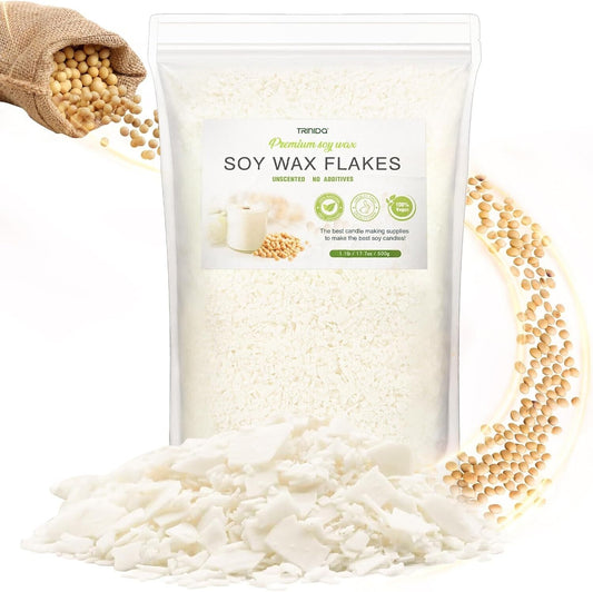 Premium soy wax flakes for candle making from The Trading Warehouse in a resealable bag