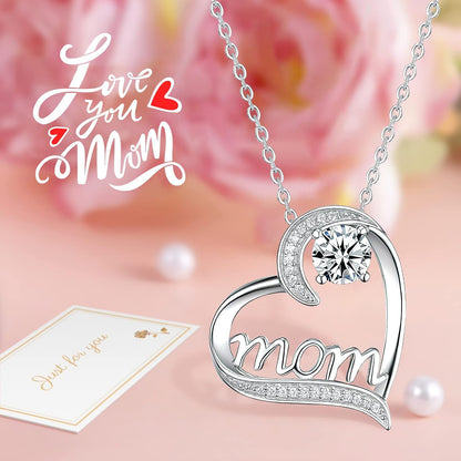 Hnustbo preserved real rose with mum necklace gift in a heart design featuring a sparkling gem