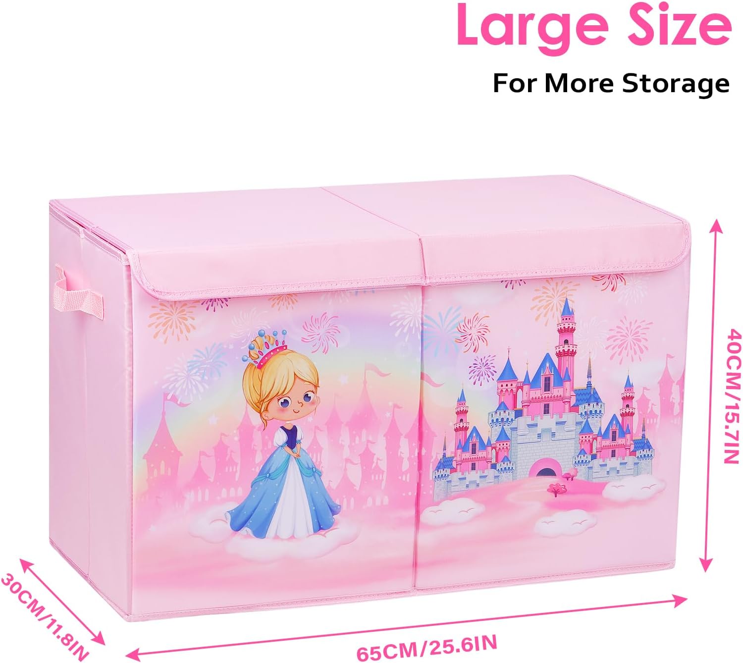 Decalsweet princess castle toy storage box in pink, large size for children's room organisation