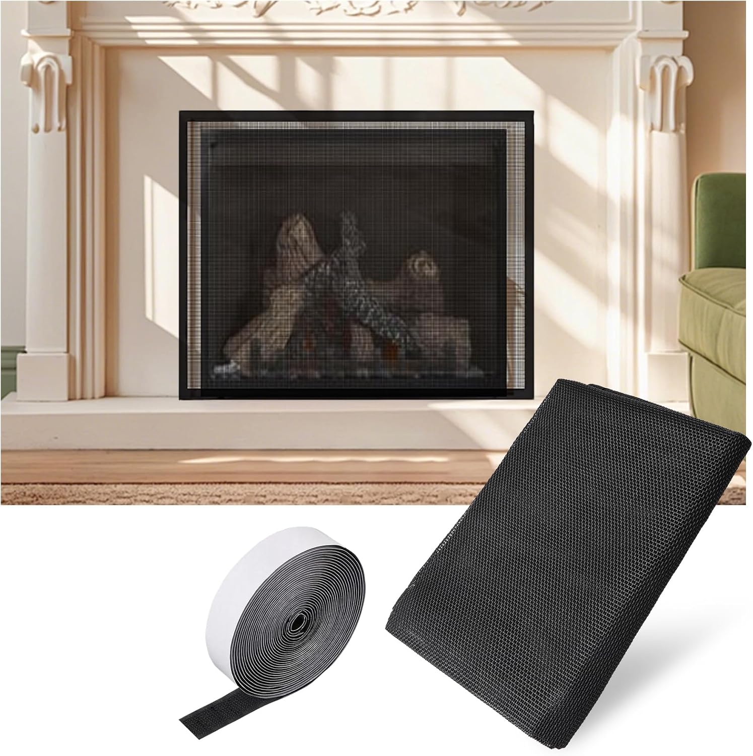 Les-Theresa PVC mesh fireplace cover with a sleek design, enhancing safety and style for your home