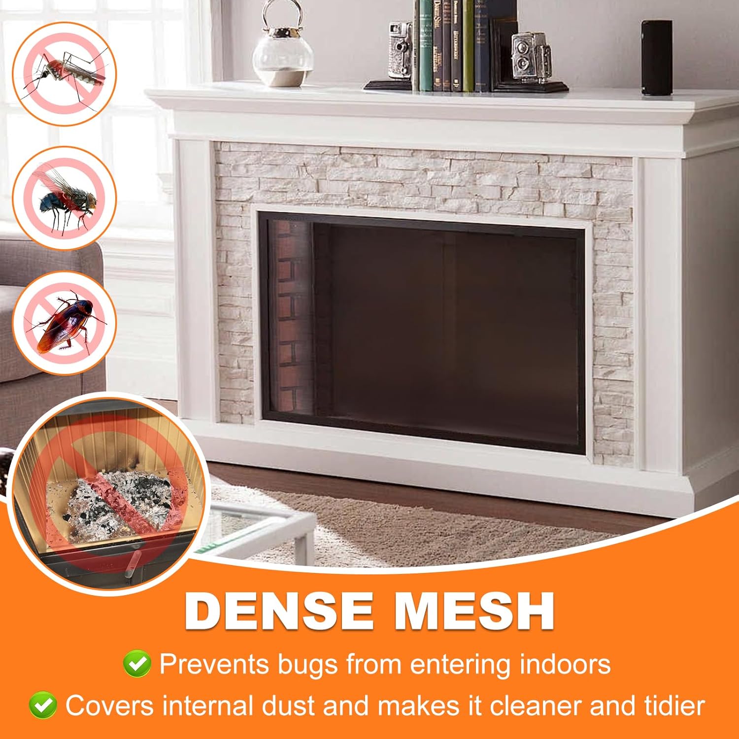Les-Theresa PVC mesh fireplace cover designed to prevent bugs and keep the area tidy and clean