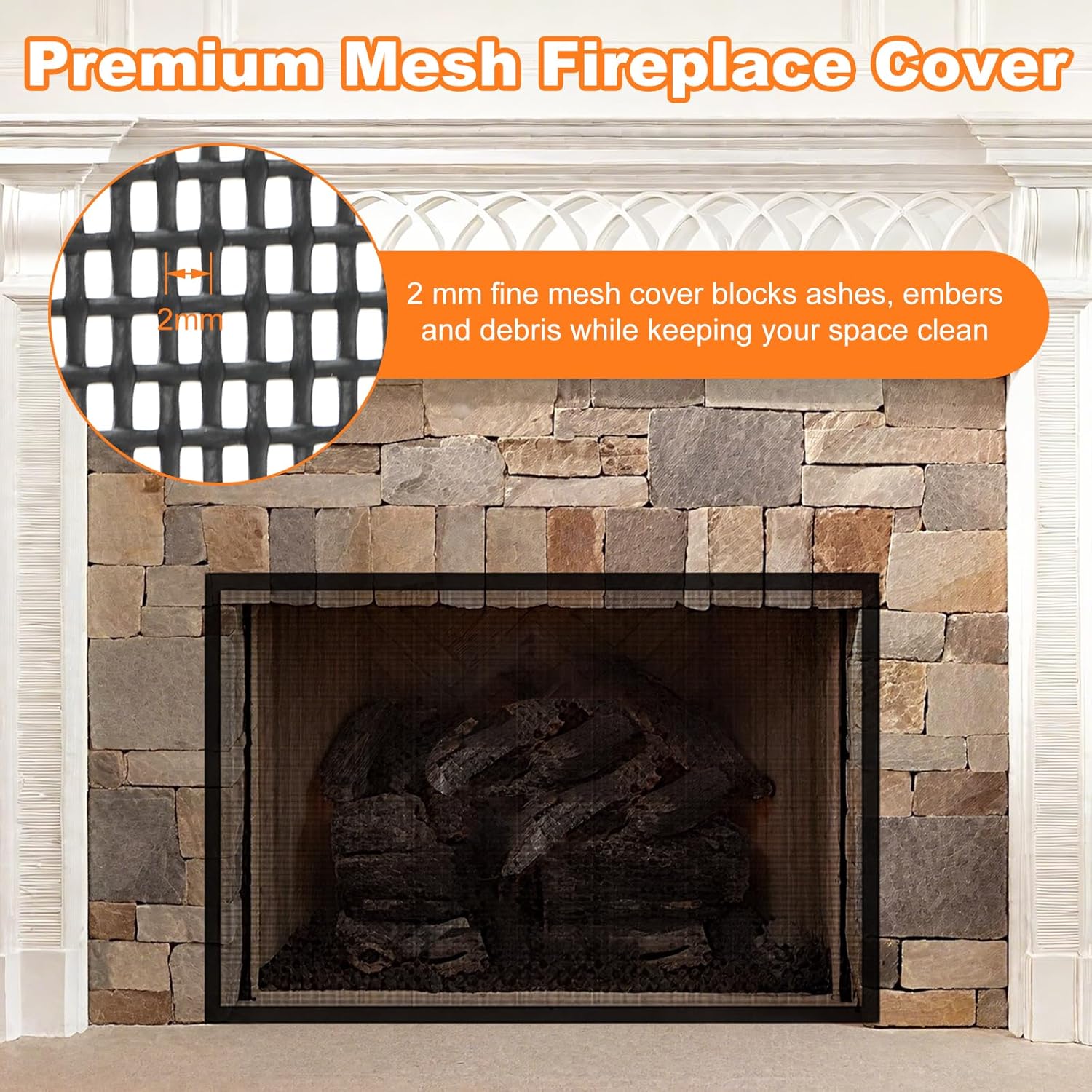 Les-Theresa PVC mesh fireplace cover designed to block ashes and debris with a sturdy mesh design