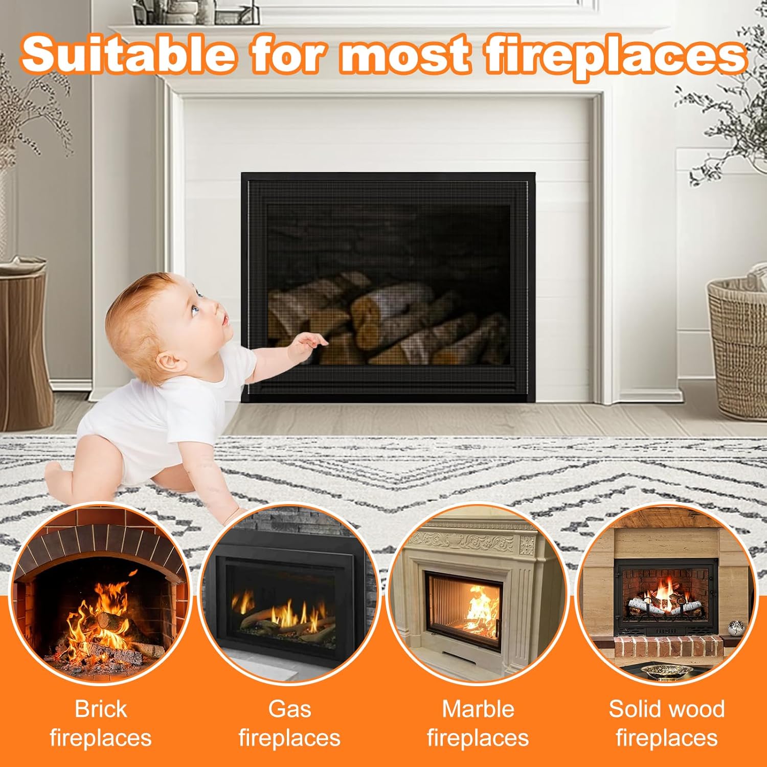 Les-Theresa PVC mesh fireplace cover suitable for most fireplaces, including gas and brick types