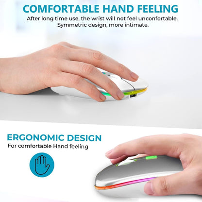Ergonomic rechargeable wireless mouse designed for comfort during extended use with a symmetric design