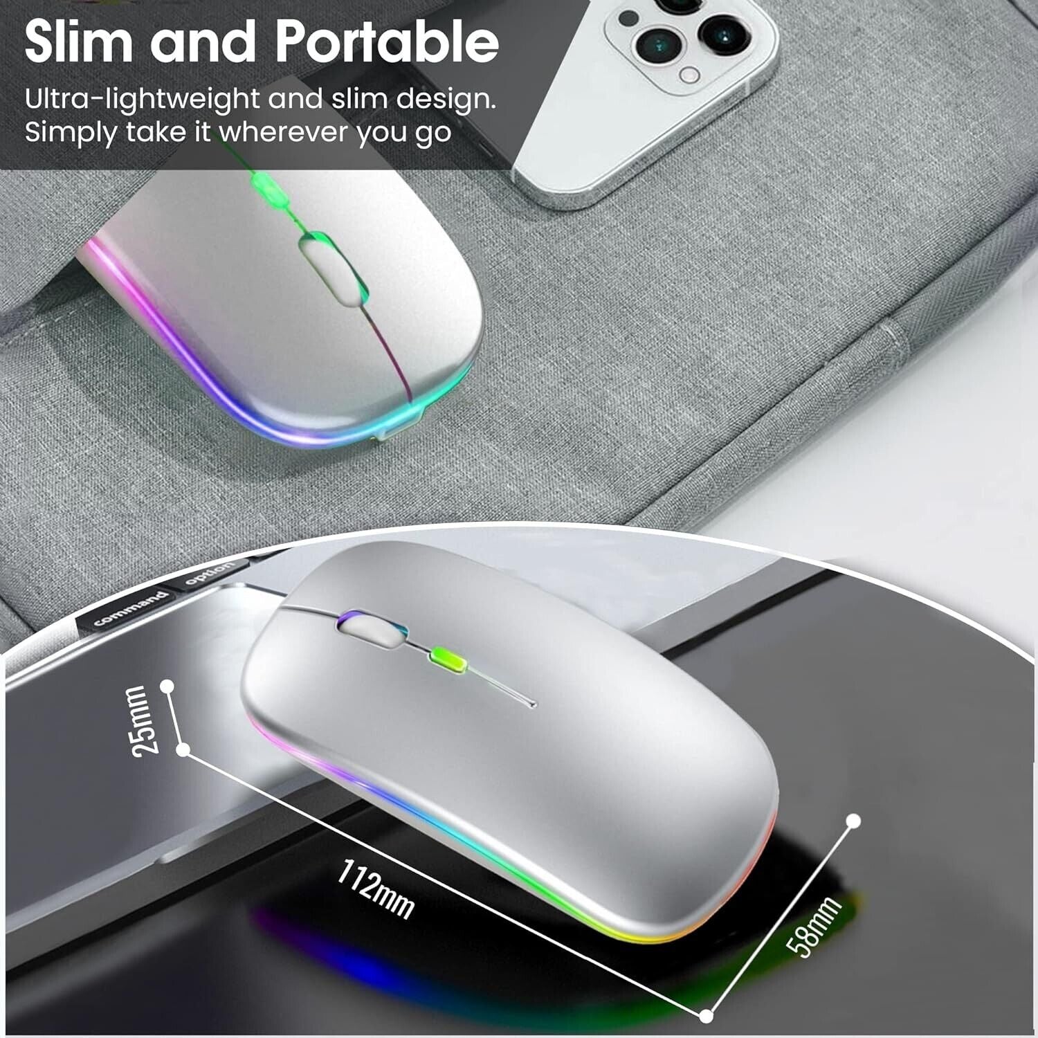The Trading Warehouse slim and portable rechargeable wireless mouse with LED lights and ergonomic design