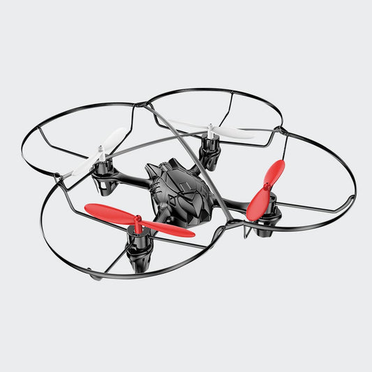 RED5 red motion control drone with protective frame and vibrant propellers for easy flying