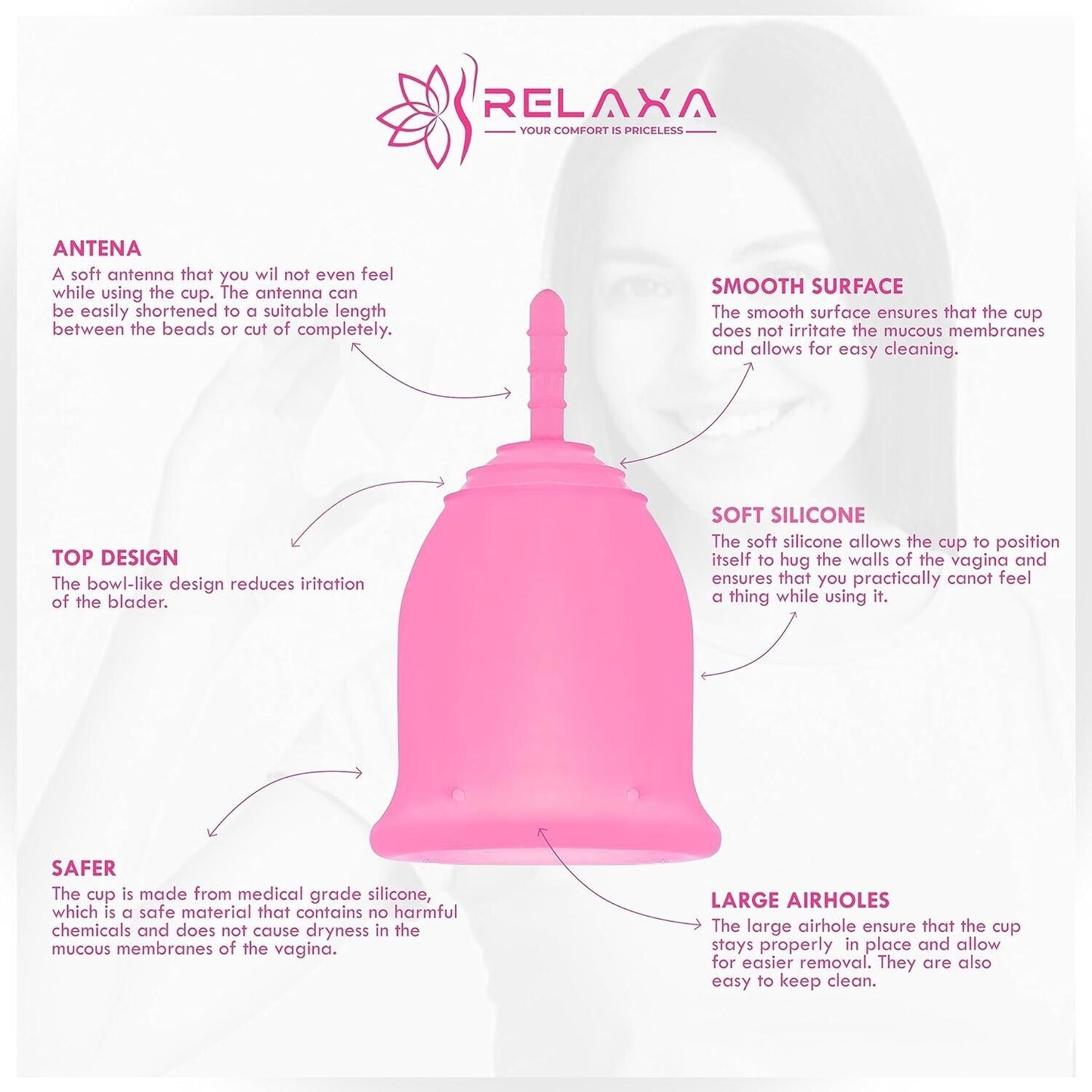 Small reusable menstrual cup in pink with soft silicone and smooth surface for comfort and ease of use