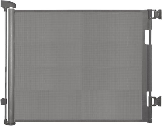 Dearlomum retractable mesh safety gate in grey with durable frame for child safety