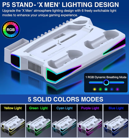 Fanxieast RGB PS5 cooling stand with six switchable lighting modes for enhanced gaming experience